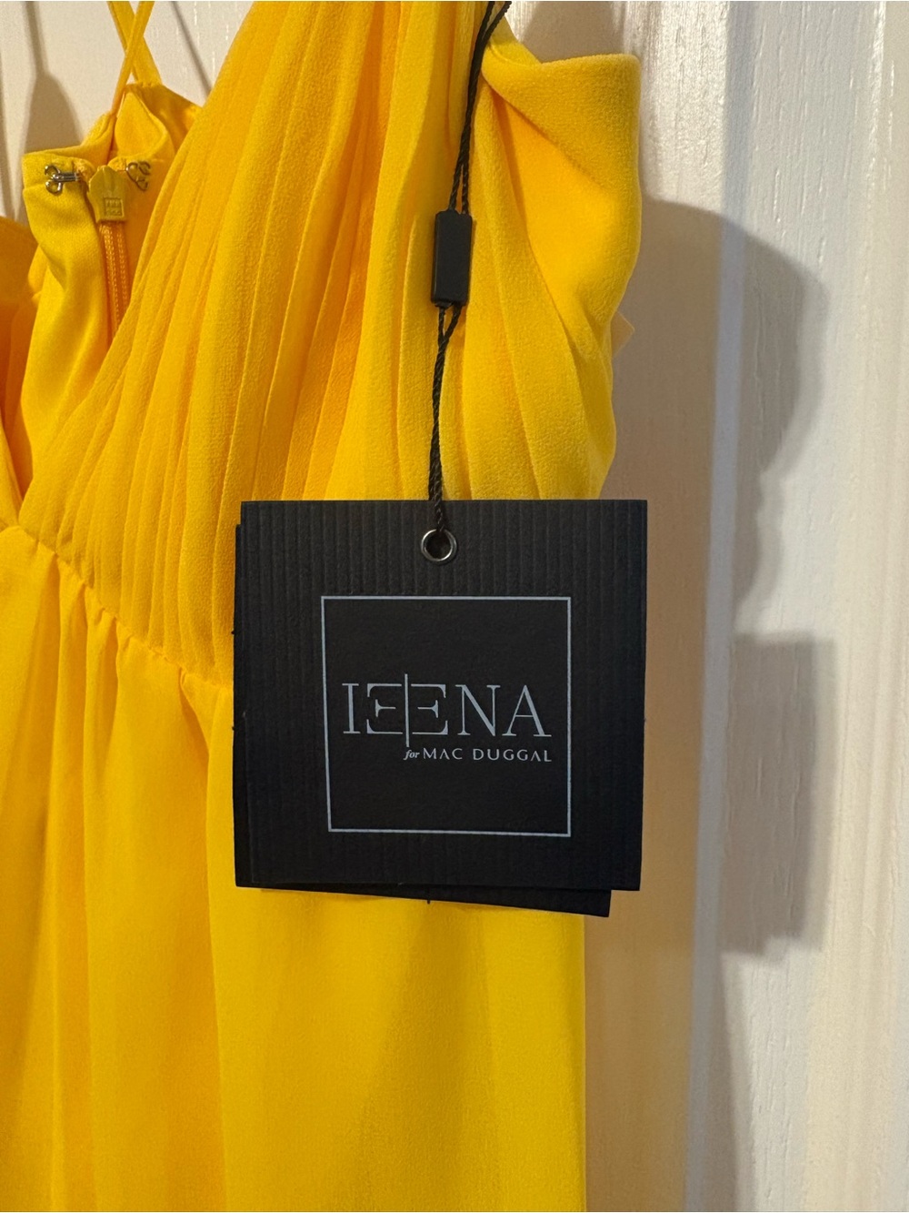 NWT Mac Duggal Bright Yellow Pleated Chiffon Mini Dress - Picture 5 of 6